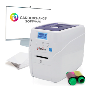 Pointman card printer with CardExchange software and ribbons.